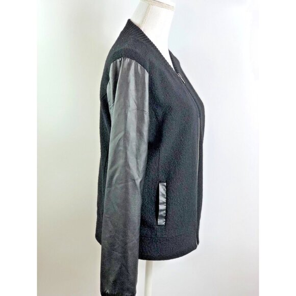 Nordstroms Halogen women’s merino wool faux leather sleeve jacket sz m black - Picture 6 of 8